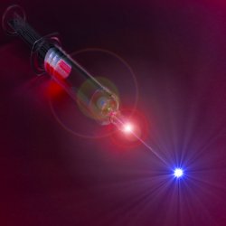 An artistic view of a light syringe. Energetic laser pulses may soon become a painless means to administer drugs directly into tissues.