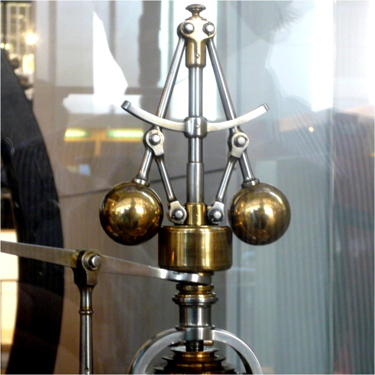 Mechanical automated feedback. James Watts famous centrifugal governor illustrates the use of an intrinsic classical feedback mechanism to stabilize a system. The heavy balls at the end of the levers are driven away from the rotational axe as the rotational speed increases. This increases the rotational energy of this device, and stabilizes the angular speed of the machine, which drives the centrifugal governor.
