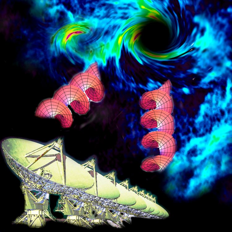 Detecting the twist of a black hole. The light emitted near a rotating black hole acquires a characteristic orbital angular momentum, which may be detected from Earth by using an appropriate set of radio telescope arrays and data analysis techniques.