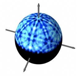 The atomic hologram. The experimental setup developed in Japan uses electrons to excite the emission of x-rays from titanium atoms in strontium titanate (molecular formula SrTiO<sub>3</sub>). The emitted x-ray waves interfere with the waves scattered by the surrounding atoms, thus forming a hologram of the 3D atomic arrangement in the material.