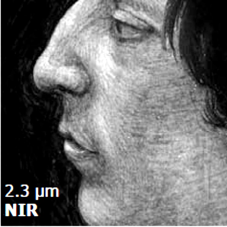 Near-infrared image. A near-infrared image gets information from underneath the painting. Therefore, near-infrared imaging has been extremely useful in revealing features such as preparatory drawings that may lay there.