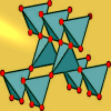 Pyrochlore lattice. The pyrochlore lattice is a crystalline structure formed by a network of corner-sharing tetrahedra. The magnetic moments reside on the vertices (red points) and always point towards the center of a tetrahedron. The minimum energy arrangement is the one in which two spins point into and two spins point out of each tetrahedron. The flip of a spin generates two magnetic charges that are then free to wander around the crystal independently of each other.